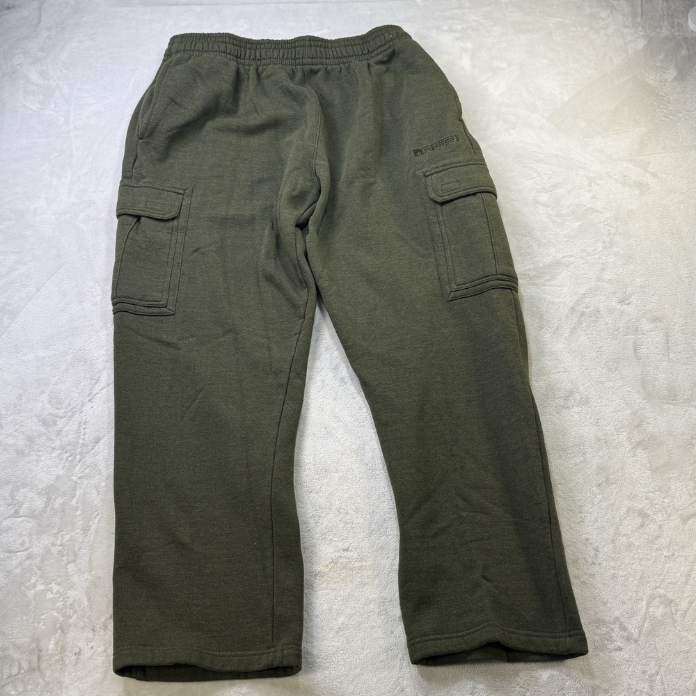 VTG Y2K AND1 Men's Size L Army Green Fleece Cargo Sweatpants Jogger Pockets